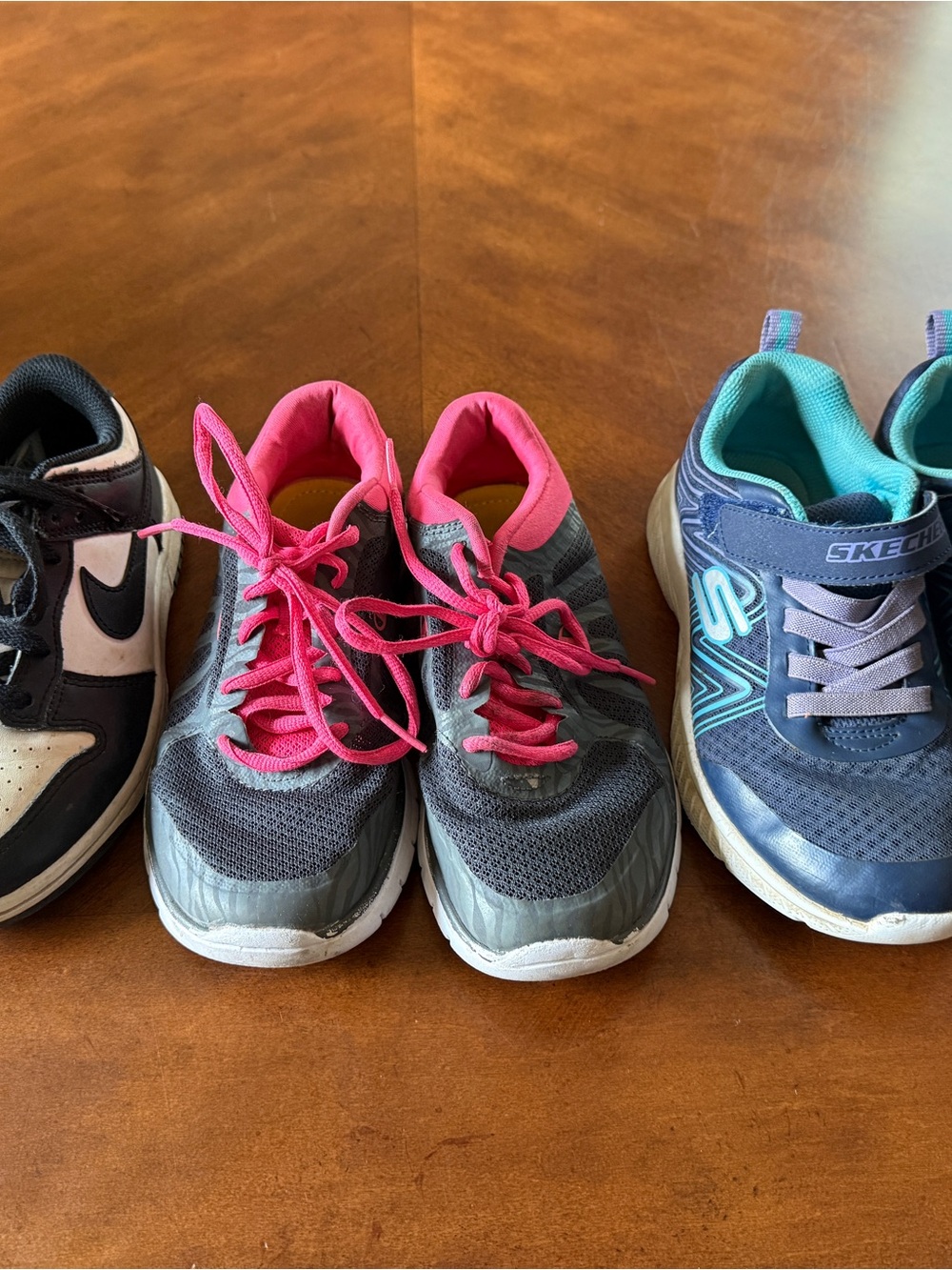 3 pair kids shoes-Nike Dunks, Sketchers, champion